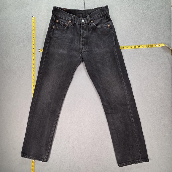 VTG Levis 501 Jeans Mens Black Charcoal Wash Straight Button Fly USA Fits 26x29